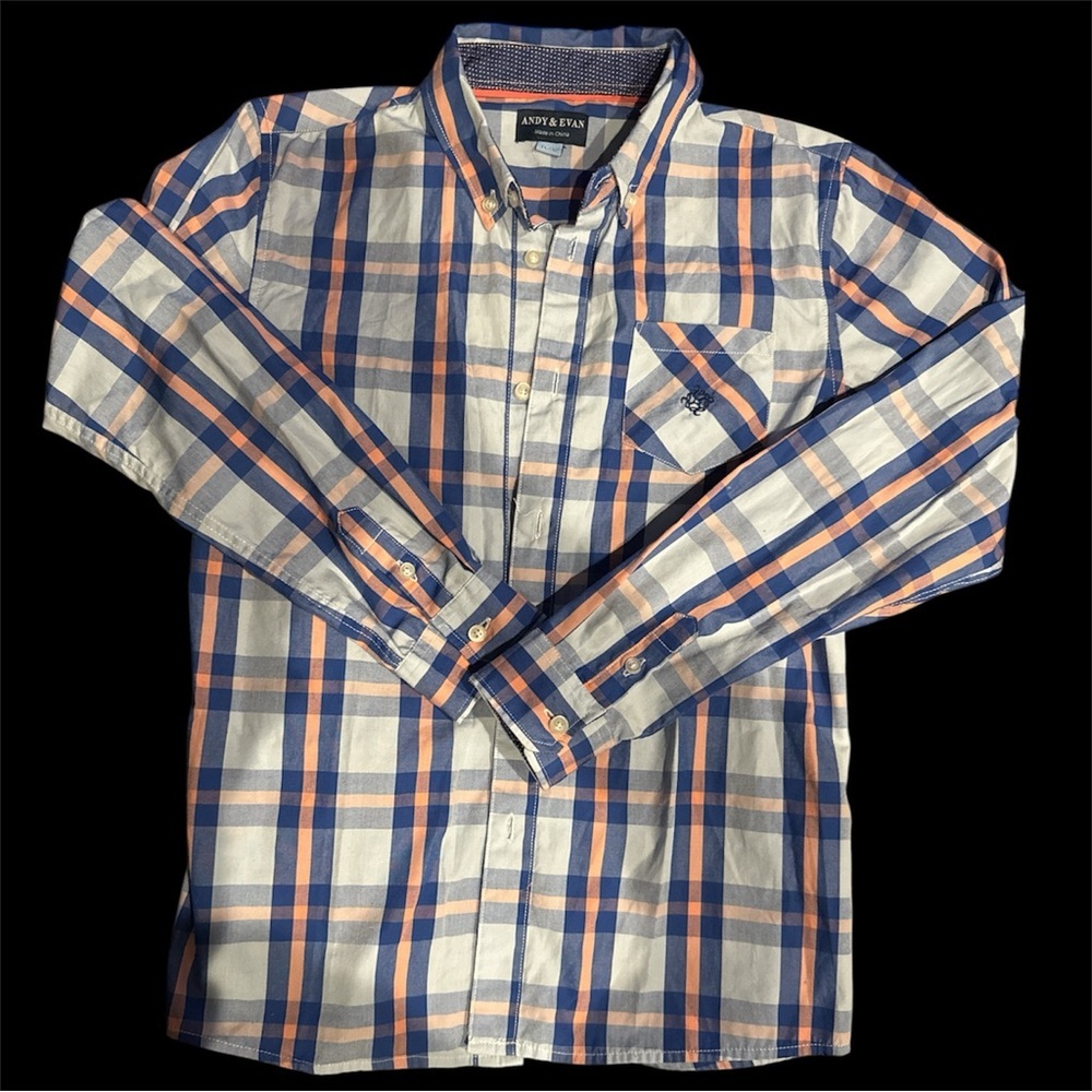 Andy & Evan Boys Collared Button Down Blue Check Size 11 / 12